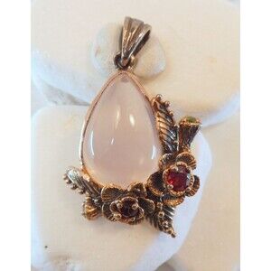 Rose Quartz Rhodolite Garnet Rose Gold Vermeil Pendant Botanical Flowers